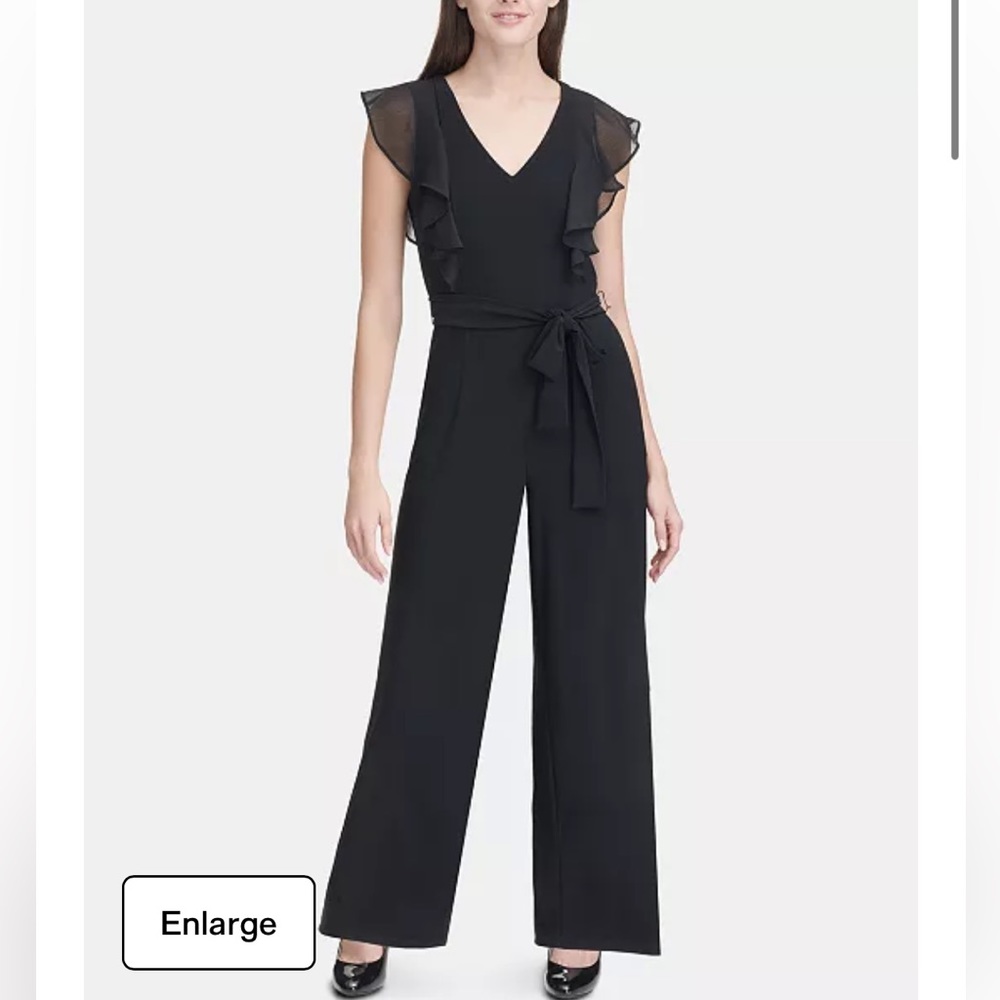 Black Jumpsuit: Tommy Hilfiger: Petite Flutter-Sleeve Jumpsuit, from Macys
